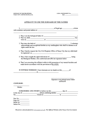 Affidavit to Use the Surname of the Father