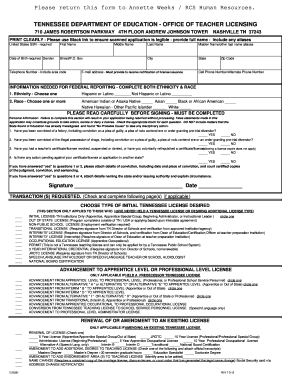 Tennessee Teacher Licensing Application