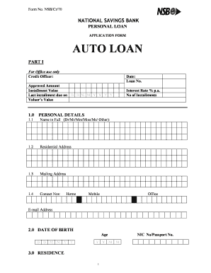 National Savings Bank Auto Loan Application Form