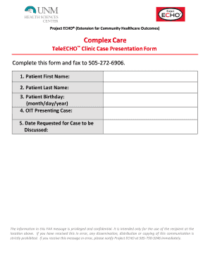 TeleECHO Clinic Case Presentation Form