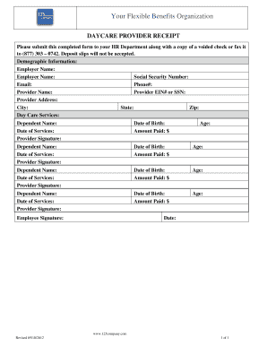 Daycare Provider Receipt Form