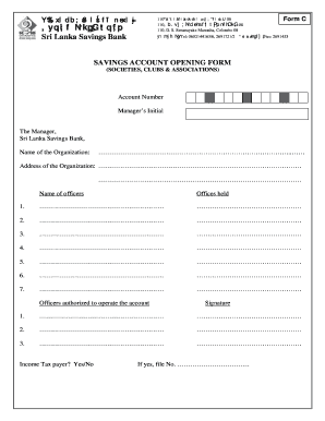 Sri Lanka Savings Account Opening Form