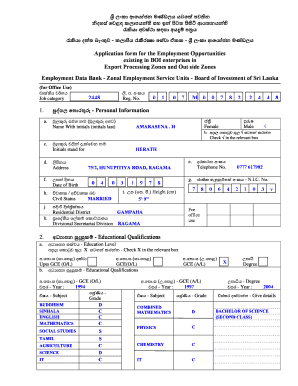 Sri Lanka Board of Investment Employment Application Form