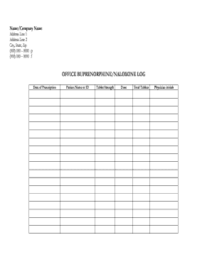 Office Buprenorphine/Naloxone Log