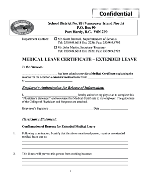 Medical Leave Certificate Extended Leave