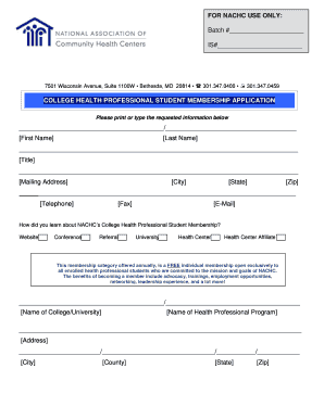 College Health Professional Student Membership Application