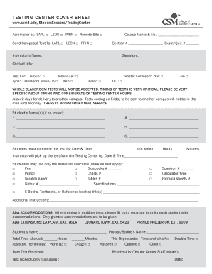 Testing Center Cover Sheet