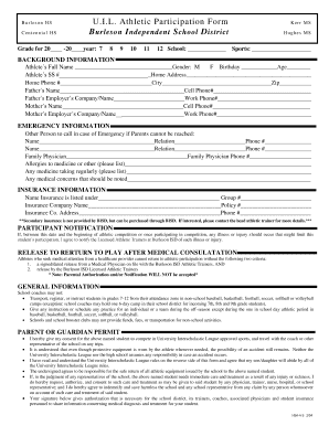 Texas UIL Athletic Participation Form
