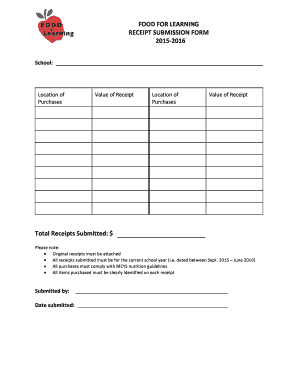 Food for Learning Receipt Submission Form