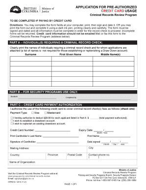Application for Pre-Authorized Credit Card Usage