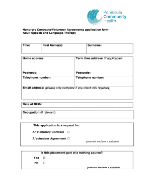 Honorary Contract/Volunteer Agreement Application Form