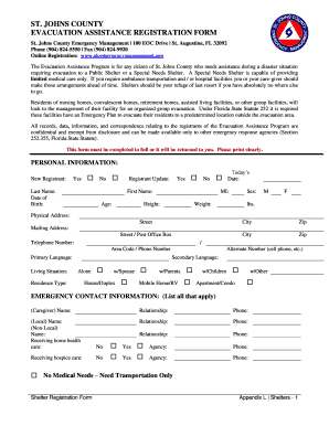 St. Johns County Evacuation Assistance Registration Form