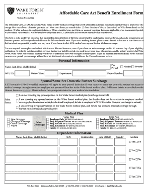 Affordable Care Act Benefit Enrollment Form