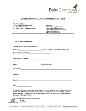 Credit Union Political Action Committee Contribution Form