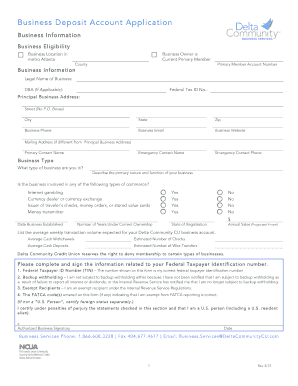 Business Deposit Account Application