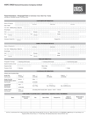 HDFC ERGO Travel Insurance Proposal Form