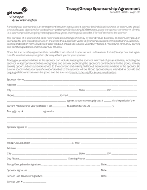 Girl Scout Troop Sponsorship Agreement
