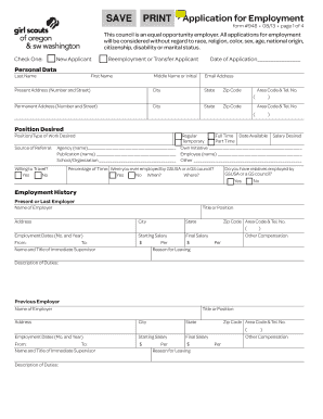 Girl Scouts Employment Application Form