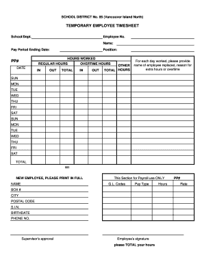 School District Temporary Employee Timesheet