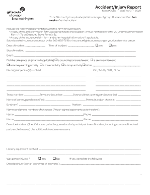 Girl Scouts Accident/Injury Report Form