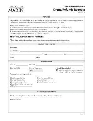 Community Education Drops/Refunds Request Form