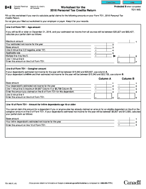 2016 Personal Tax Credits Worksheet TD1-WS