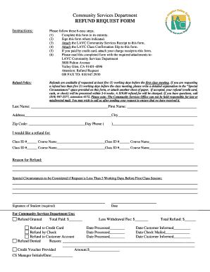 LAVC Community Services Refund Request Form