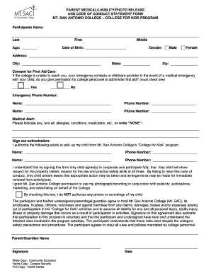 Parent Medical Liability Photo Release Form
