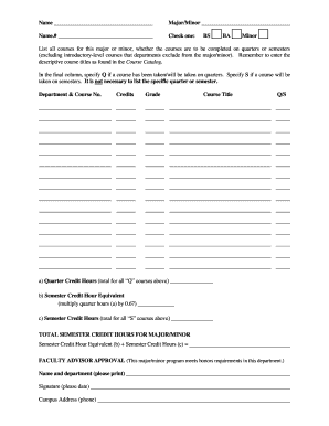 Major/Minor Course Completion Form