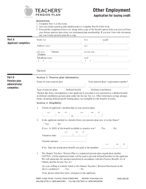 Ontario Teachers' Pension Plan - Other Employment Credit Application