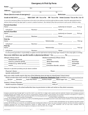 Emergency and Pick Up Form