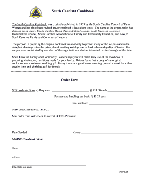 South Carolina Cookbook Order Form