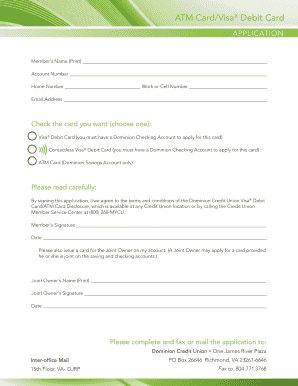 Dominion Credit Union Debit Card Application