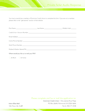 Dominion Credit Union Private Teller Audio Response Form
