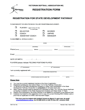 Victorian Softball Association Registration Form