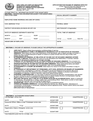 New York City Excuse of Absence Form