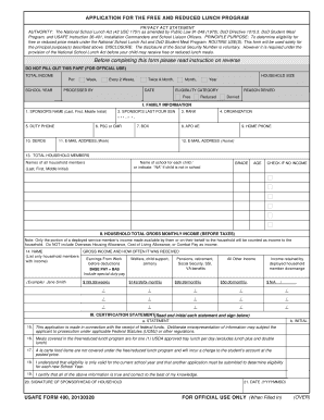 USAFE Form 400 Free and Reduced Lunch Program Application