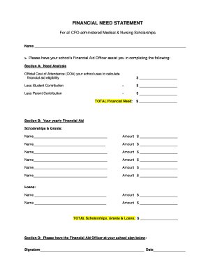 Financial Need Statement for Medical & Nursing Scholarships