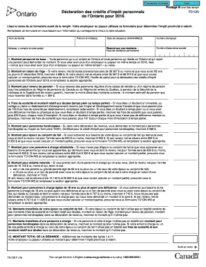 Déclaration des crédits d'impôt personnels TD1ON