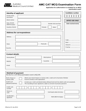 AMC CAT MCQ Examination Application Form