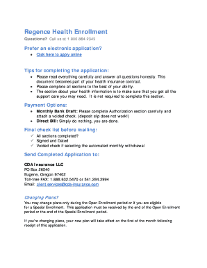 Regence Health Enrollment Application