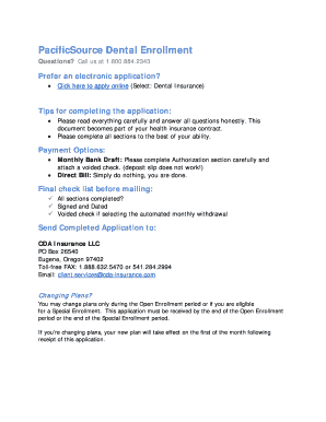 PacificSource Dental Insurance Application
