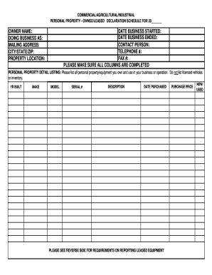 Commercial/Agricultural/Industrial Personal Property Declaration