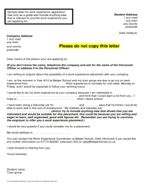 Work Experience Application Letter