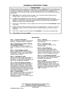 Chemical Inventory Form