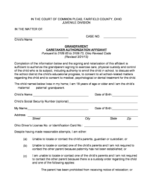 Ohio Grandparent Caretaker Authorization Affidavit