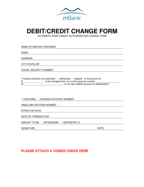Automatic Debit/Credit Change Form
