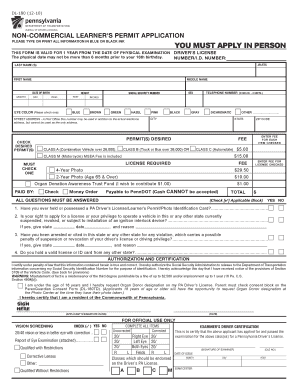 Pennsylvania Non-Commercial Learner's Permit Application