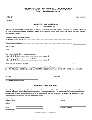 Ohio Probate Court Inventory and Appraisal Form