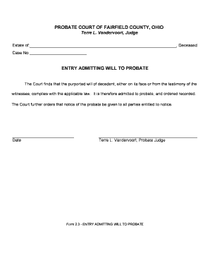 Entry Admitting Will to Probate
